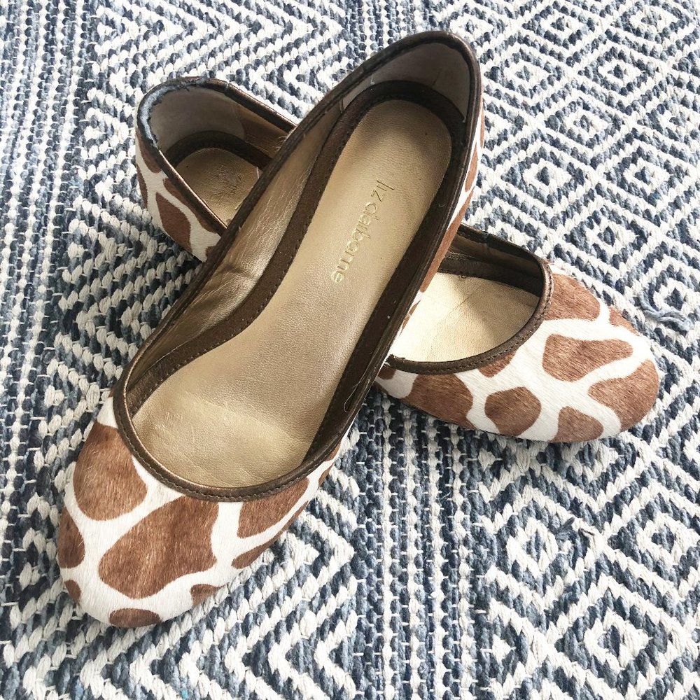 LIZ CLAIBORNE Brown Cow Print Ballet Flats